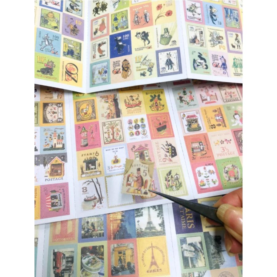 切手シール 80枚 イラストステッカー スタンプシール 北欧 童話 星の