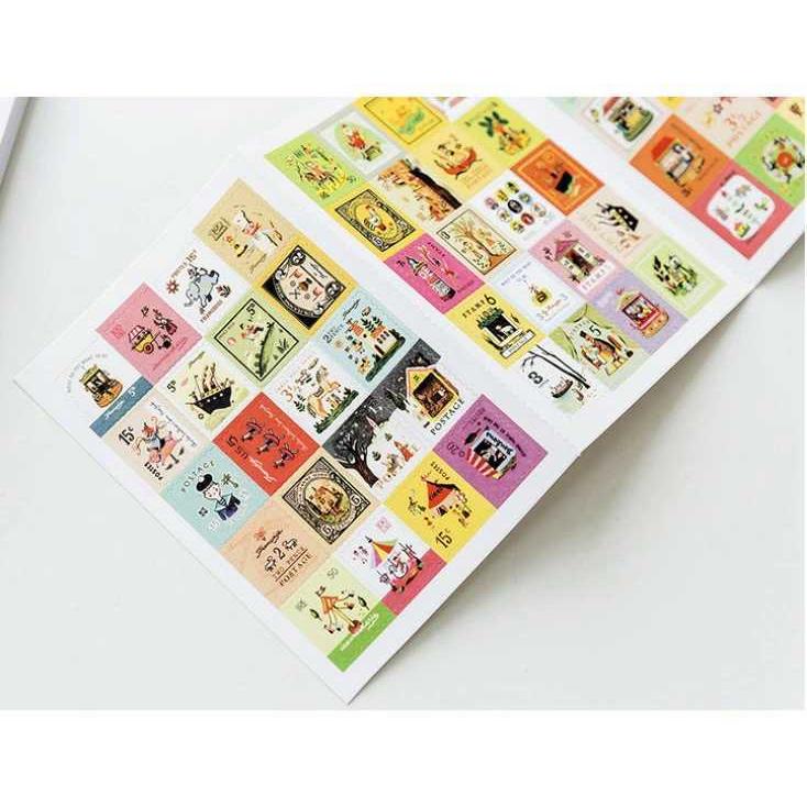 切手シール 80枚 イラストステッカー スタンプシール 北欧 童話 星の