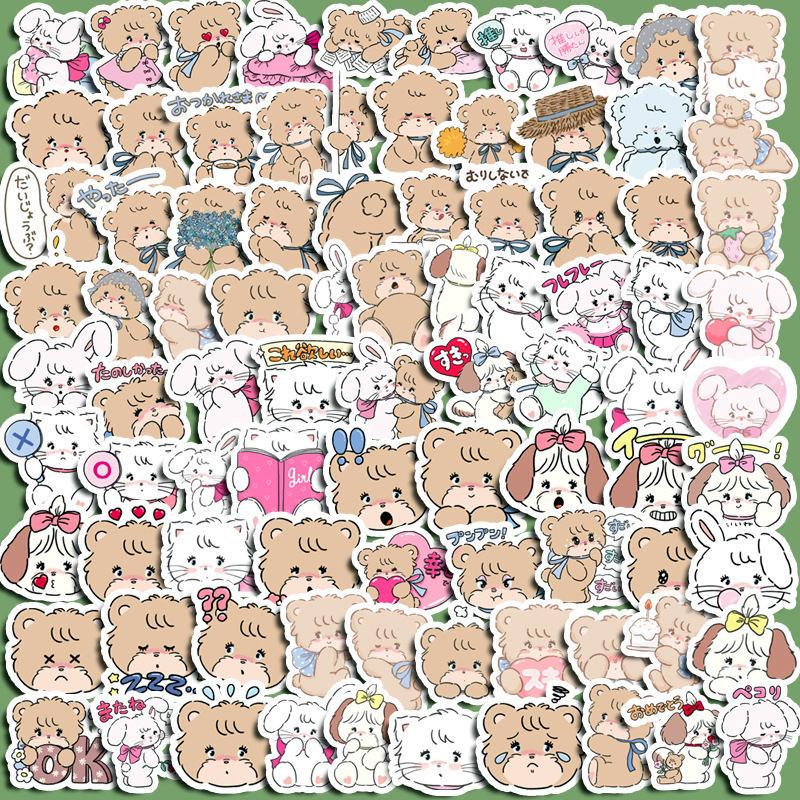 即納 100枚 小動物 キャラクター ステッカー 猫 兎 くま イラスト