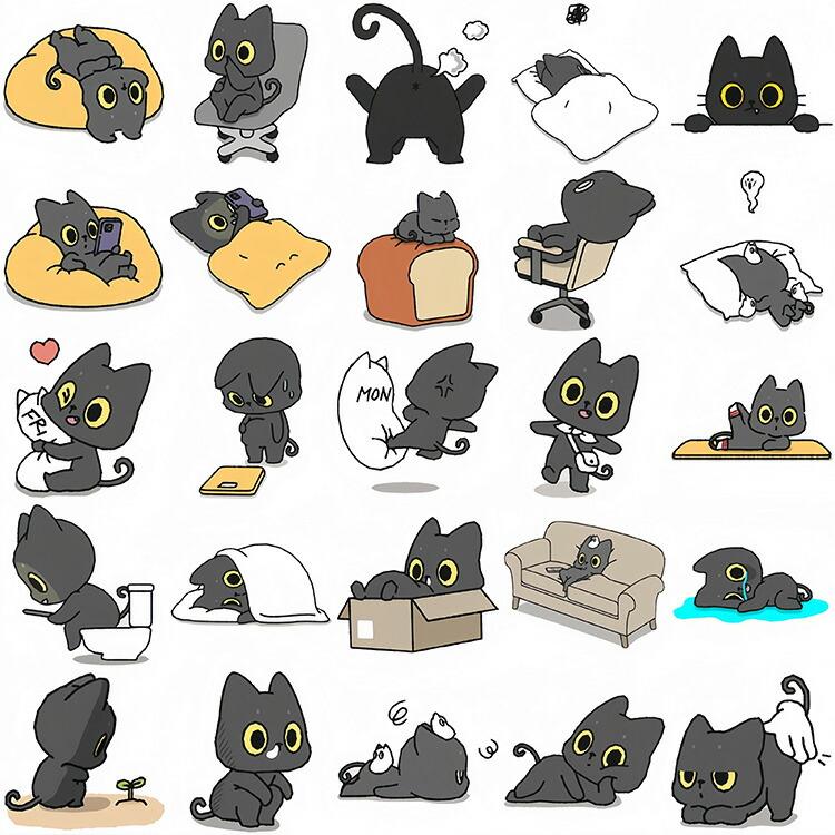 100枚 猫 黒猫 ネコちゃん 動物 イラストシール ねこ キャラクター