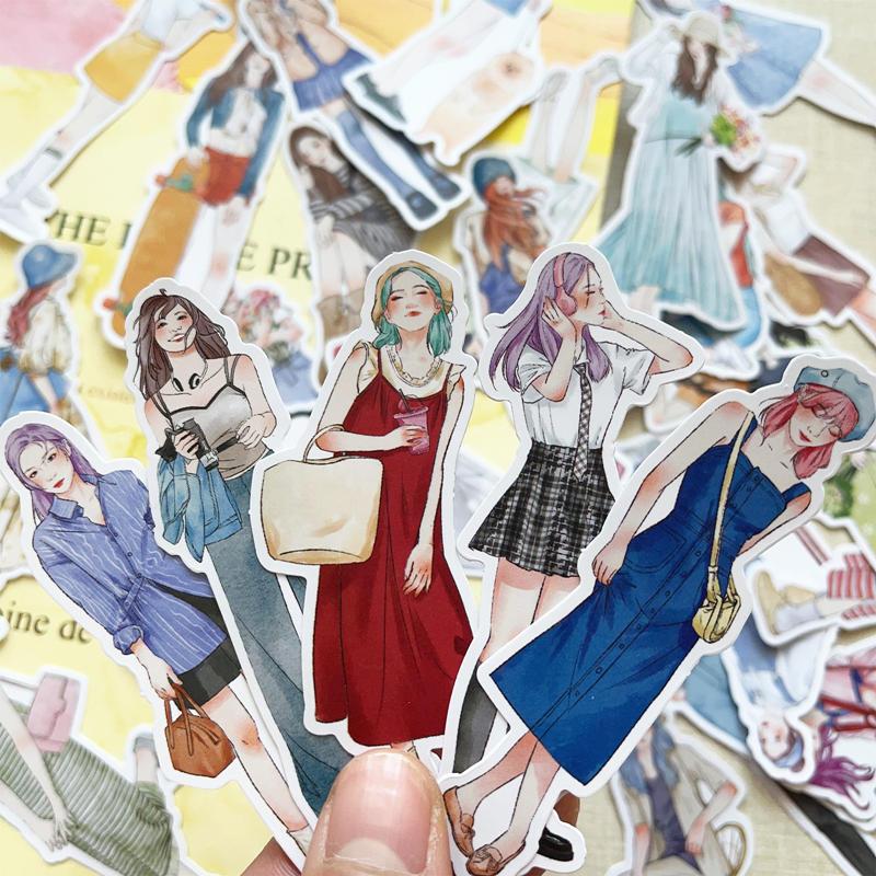 人物シール フレークシール 大きめ 女の子 イラストステッカー