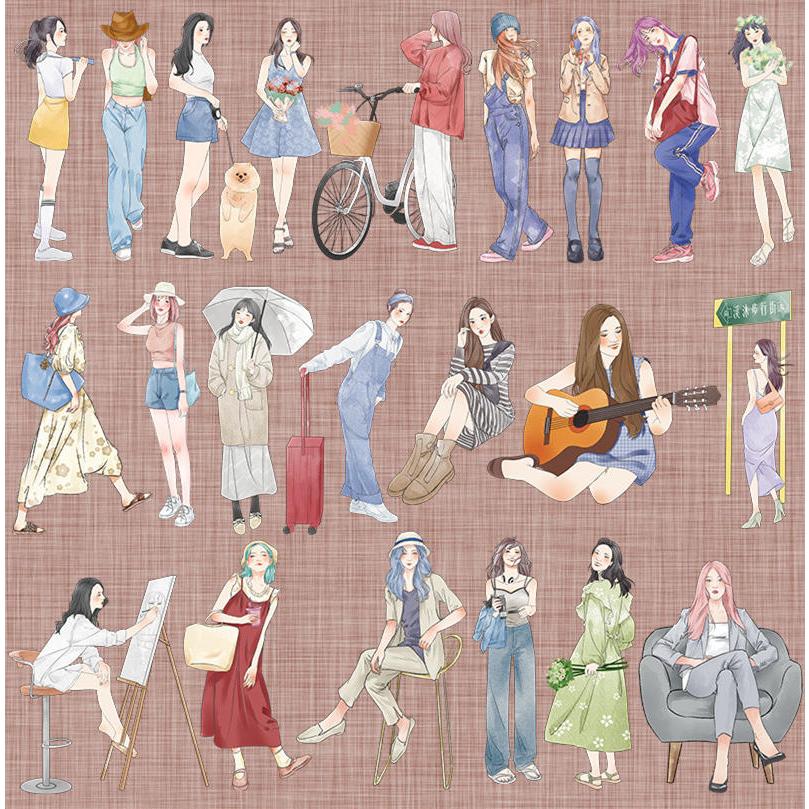 人物シール フレークシール 大きめ 女の子 イラストステッカー