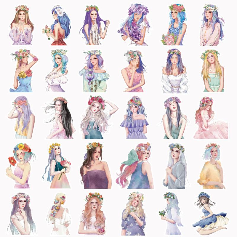 海外 人物シール フレークシール 大きめ 女の子 イラスト 海外 人物シール フレークシール 大きめ 女の子 イラスト