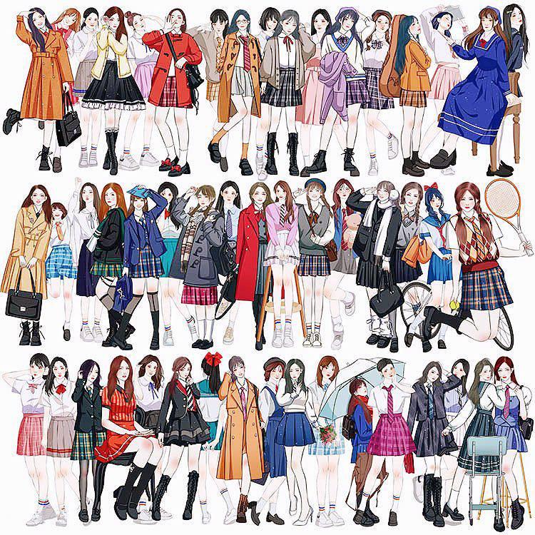 人物シール 大きめ 柄違い50枚 女の子 イラストステッカー 海外