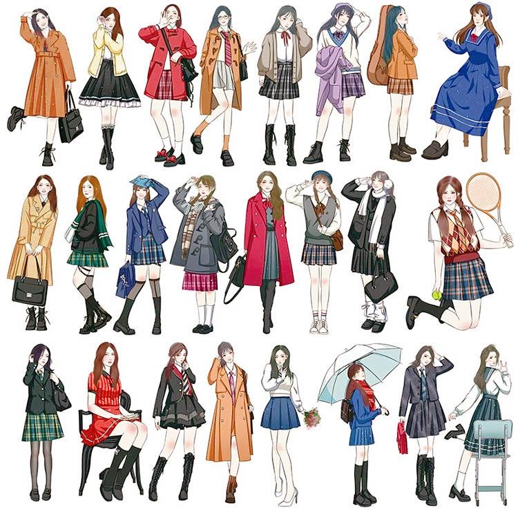 人物シール 大きめ 柄違い50枚 女の子 イラストステッカー 海外
