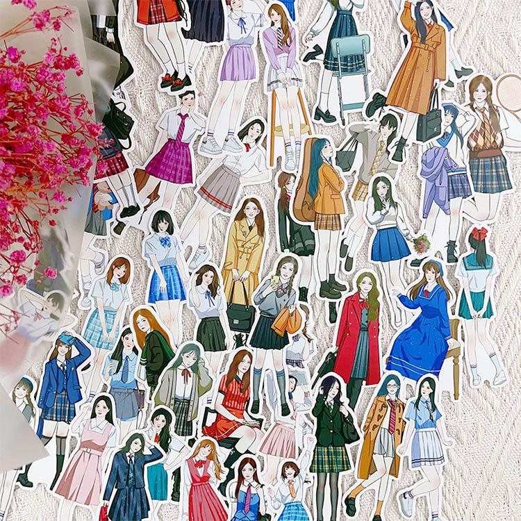 人物シール 大きめ 柄違い50枚 女の子 イラストステッカー 海外