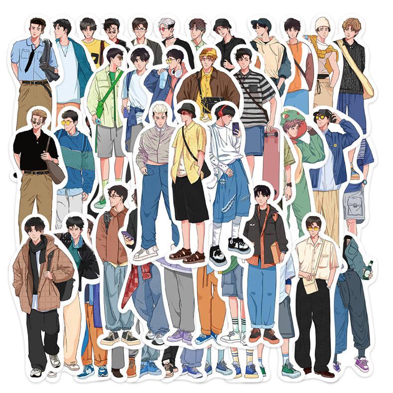 人物シール 男子 ステッカー 男の子 彼氏 大人 紳士 柄違い50枚