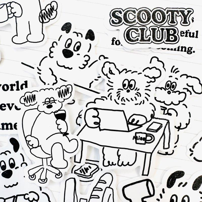 即納 70枚 手描き風 ワンちゃん キャラクター ステッカー 線画 癒し