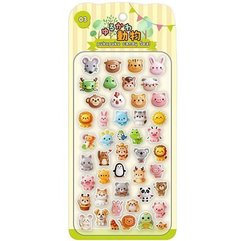 ゆるかわ動物 ぷくぷくキャンディシール 厚さ約5mm 動物 SNS 人気 立体