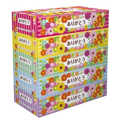 ありがとうティッシュBOX 5P×16パック×1c/s（80個セット）ありがとう