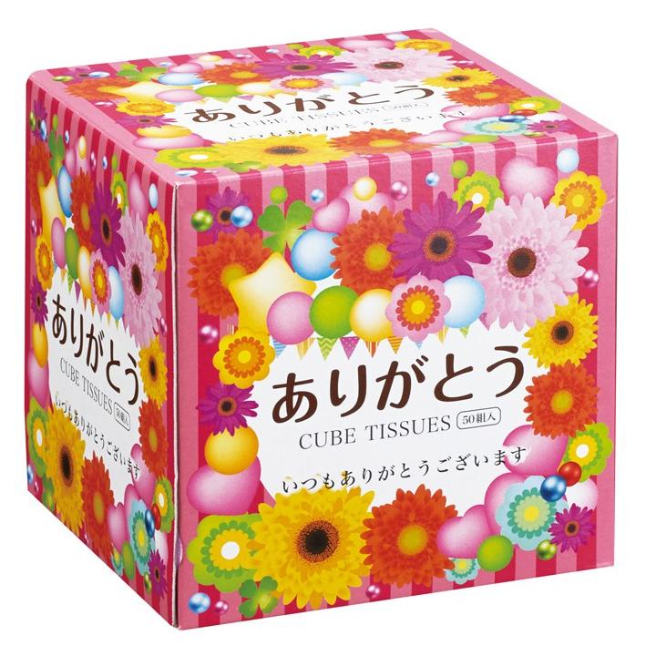 ありがとうCUBEボックスティッシュ 100個セット(1c/s) 景品ティッシュ