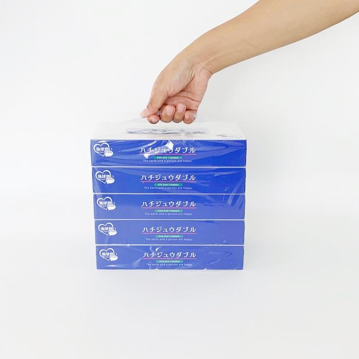 ハチジュウダブル BOXティッシュ80W 5P×24袋セット（120個、1c/s