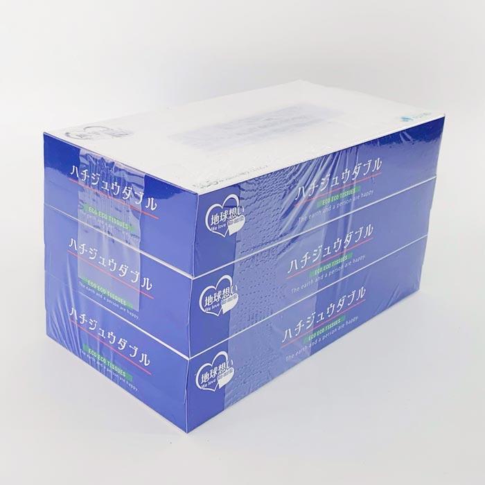 ハチジュウダブルBOXティッシュ 80W 3P×120袋セット（360個、3c/s