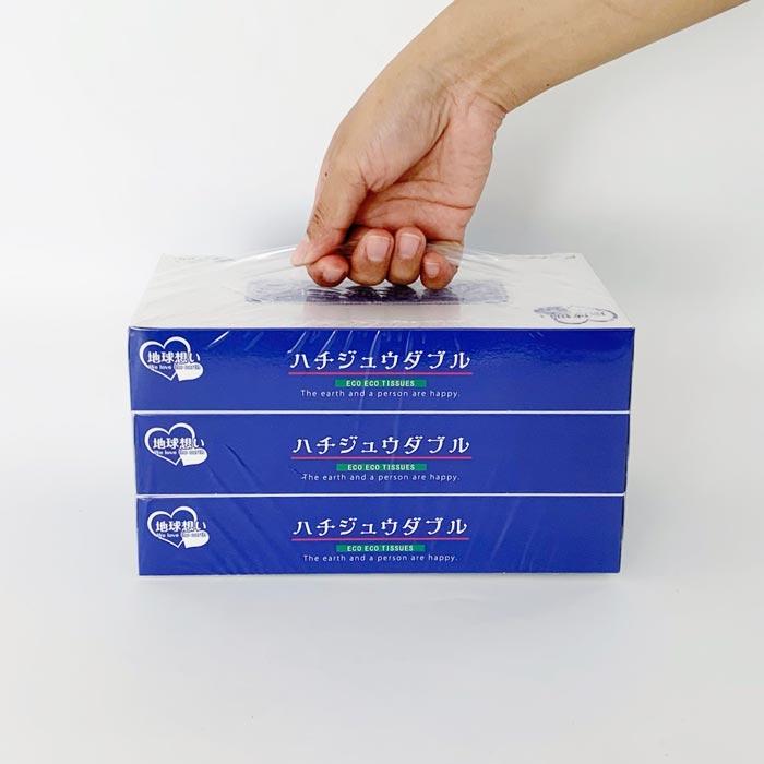 ハチジュウダブルBOXティッシュ 80W 3P×120袋セット（360個、3c/s