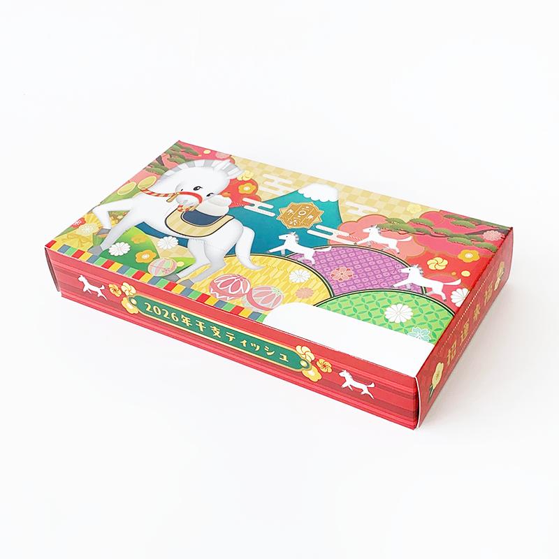 林製紙 干支BOX(午) ボックスティッシュ 40Wカレンダー付 100個(1c/s