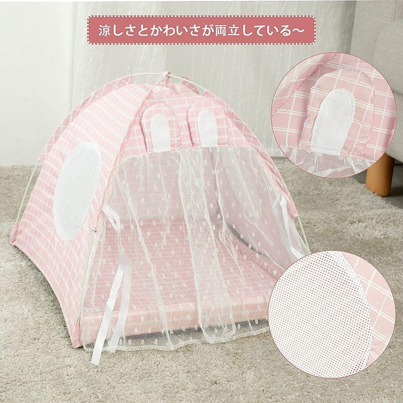 Antyooko 猫 犬 ペット猫テント 猫 トンネル ペットハウス ウサギ耳型 洗濯可能 ピンク｜orsshop｜04