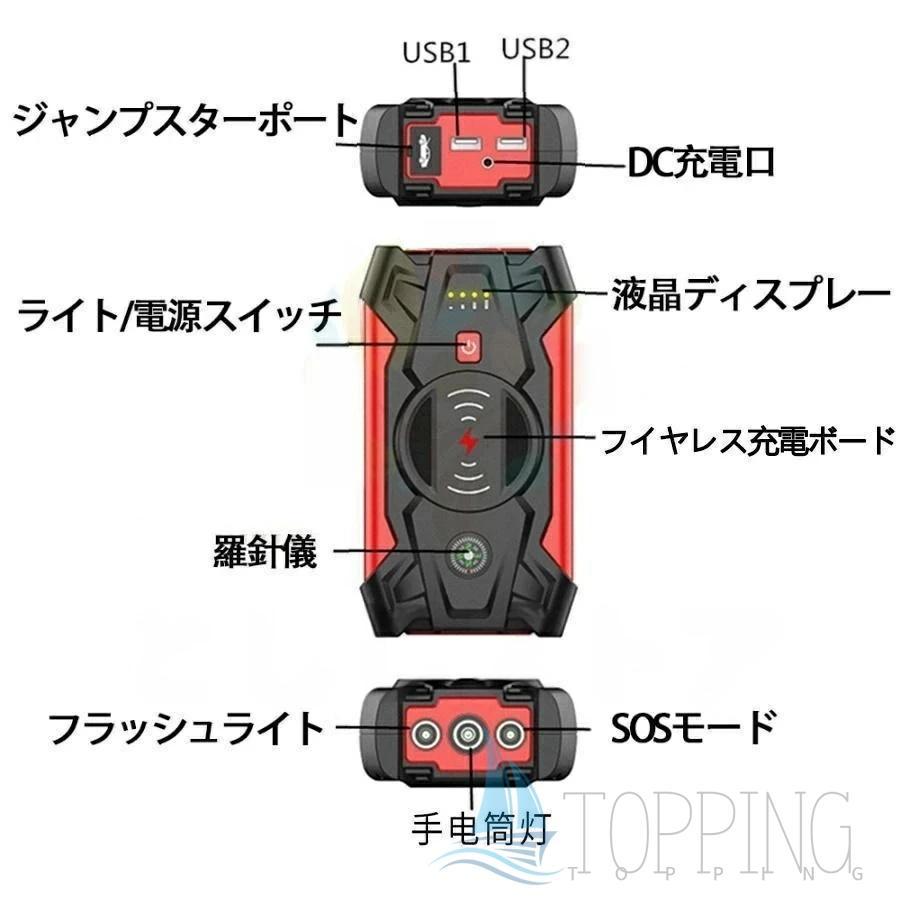 ジャンプスターター 緊急始動 12V ポータブル電源 車用品 39800mAh 大容量 バッテリー上がり モバイルブースター ピーク800A 安全  防災対策_14
