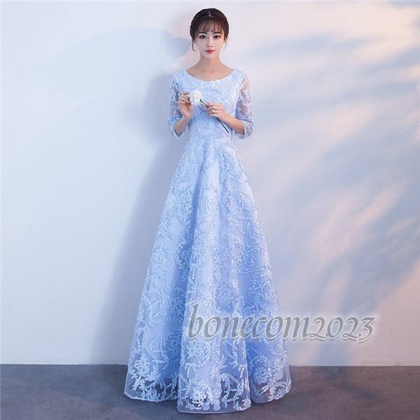 ロングドレス袖付き演奏会母親結婚式ワンピースドレス大人ピアノ発表会ドレス大人演奏会用ドレスロングドレスパーティードレス二次会結婚式_4