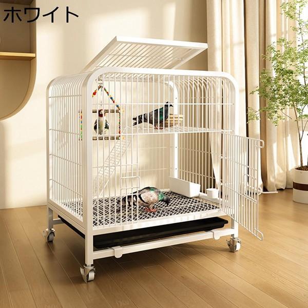 鳥かご 金属 大型 白色 60×45×66cm オカメ インコ 文鳥 鳩 鳥籠  車輪付き 鳥ケージ 複数飼い 観賞用 繁殖用 屋内/屋外用の画像