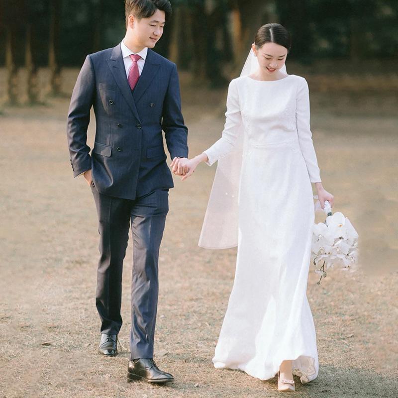 ウェディングドレス エンパイアライン 長袖ドレス 花嫁ロングドレス フォーマル 結婚式 ワンピース 二次会 エレガントなデザインで魅力的な花嫁を演出