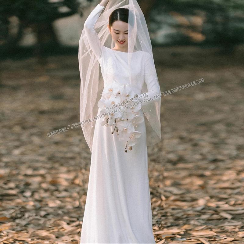 ウェディングドレス エンパイアライン 長袖ドレス 花嫁ロングドレス フォーマル 結婚式 ワンピース 二次会 エレガントなデザインで魅力的な花嫁を演出