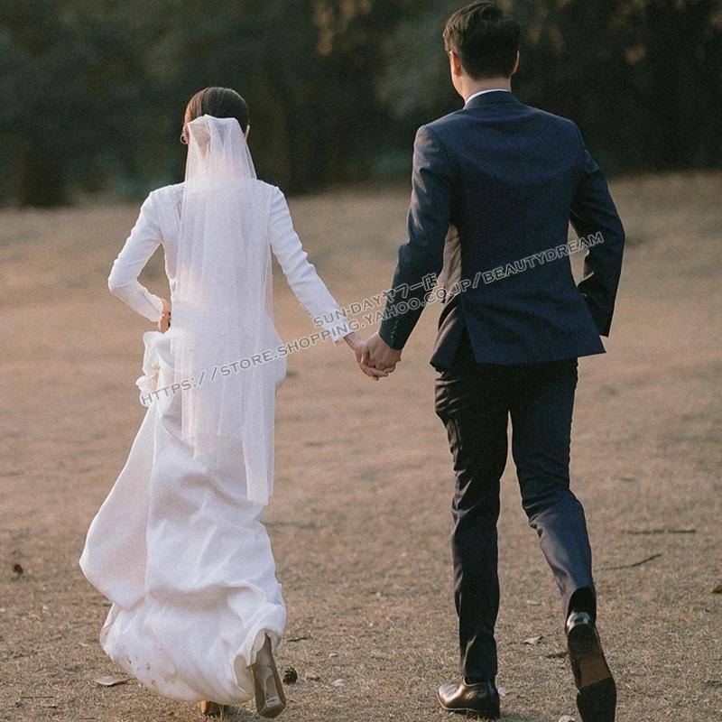 ウェディングドレス エンパイアライン 長袖ドレス 花嫁ロングドレス フォーマル 結婚式 ワンピース 二次会 エレガントなデザインで魅力的な花嫁を演出
