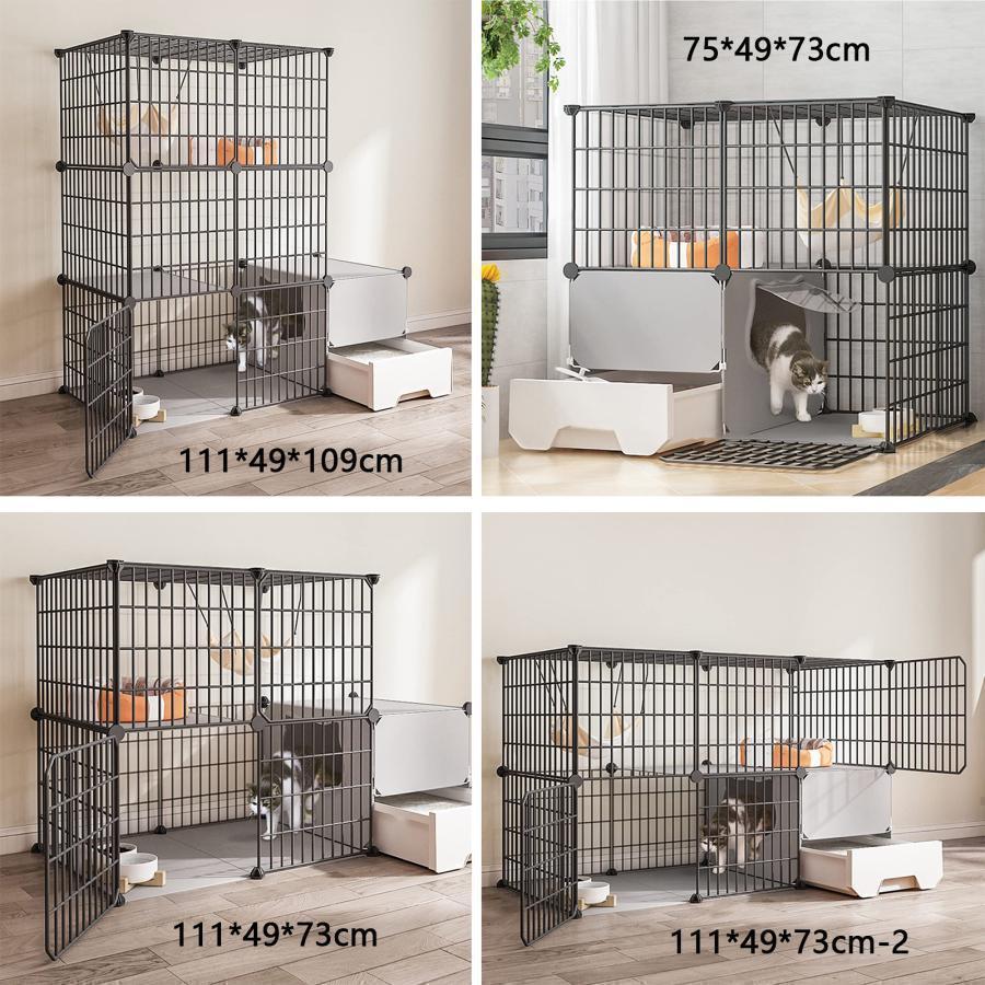 猫ケージトイレ付き大型キャットケージドア付き屋内猫ベビーサークルキャットタワー風多頭飼いにも広いスペースで留守番安心片付けしやすく清潔管理_7