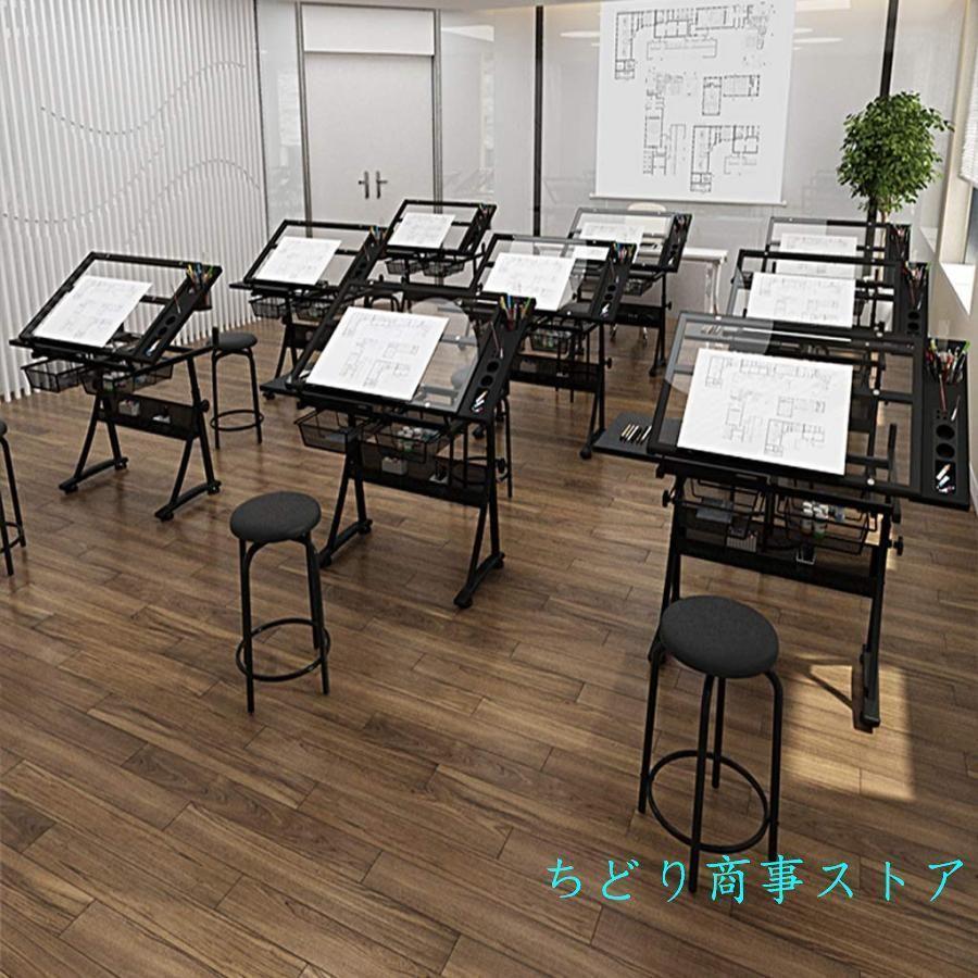 製図テーブル　ガラス天板付きアート図面デスク　折りたたみ調節可能趣味クラフトに　角度調整で描きやすい　作業場を省スペースで整える_5