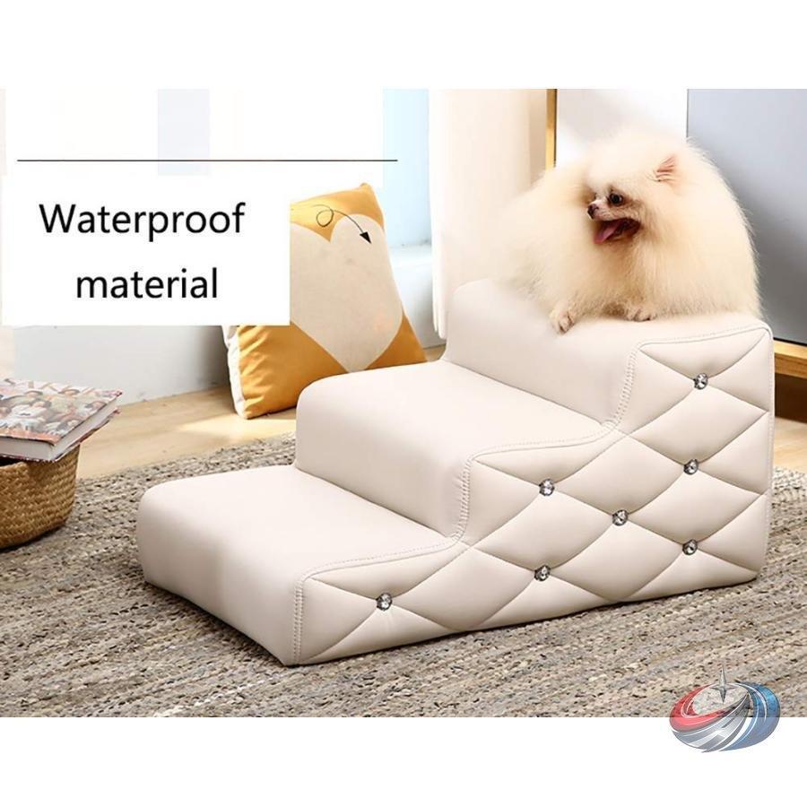 ペットステップ 3段 犬猫用 階段 ソファ/高いベッド用 PUレザー 40×70×33cm 白 おしゃれで滑りにくい 乗り降りサポートで関節負担を軽減_1