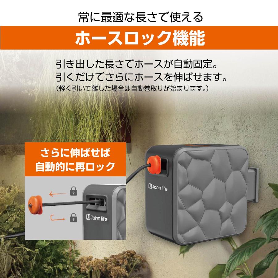【新品】散水ホース 20m 角型 Johnlife ホースリール 180度回転 Johnlife 散水ホース 20m 屋外 ホースリール 家庭用 ホース 180