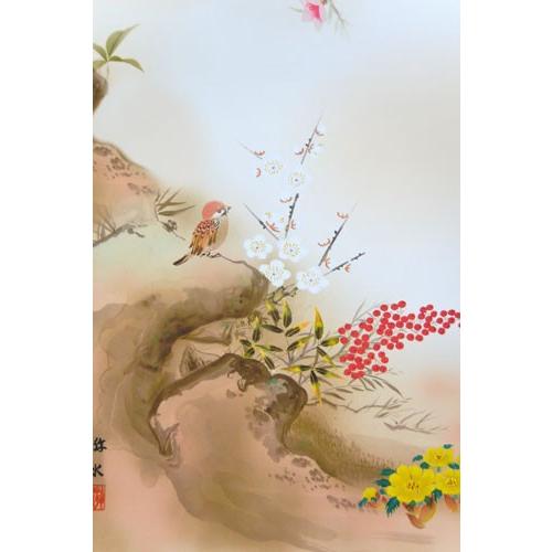 掛軸　開運消災三桃図 園原遊水(掛け軸　尺五立)【受注製作品 【卿】 通常10日前後】