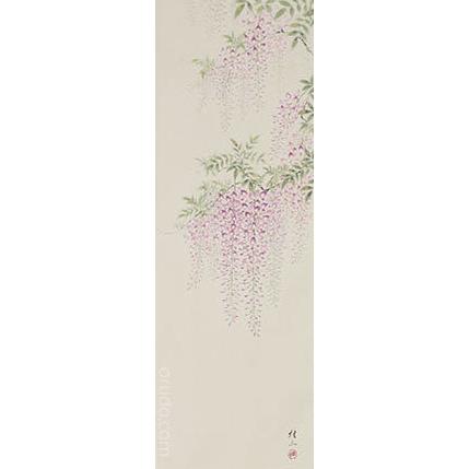掛軸 藤 佐藤桂三画(掛け軸 半切立)幅47cm×丈190cmの画像
