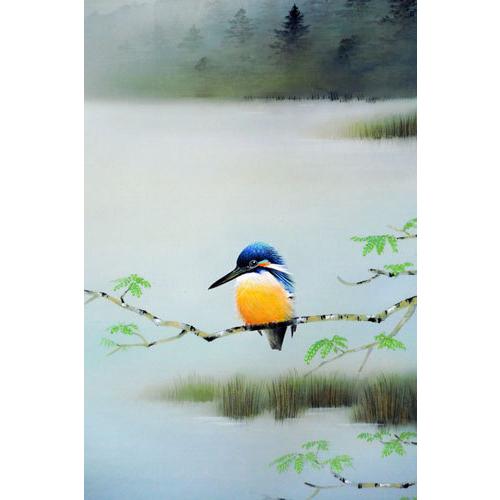 掛軸 川蝉 佐藤眉山画(掛け軸 尺五立）幅54.5cm×丈190cm 高級風鎮付