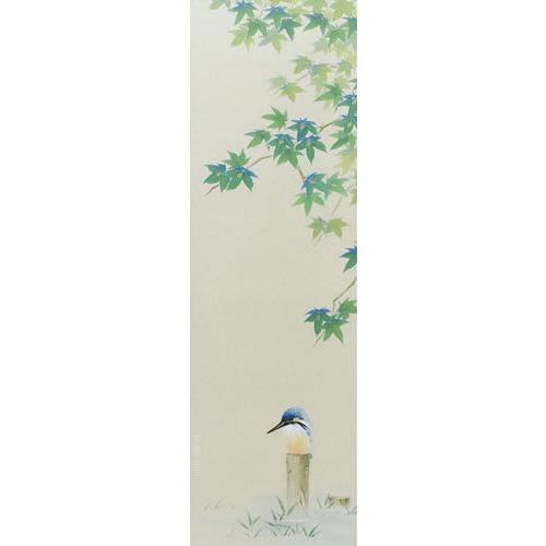 掛軸 翡翠 藤田春穂画(掛け軸 九寸立)幅39cm×丈185cmの画像