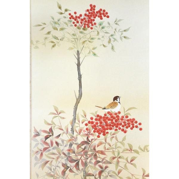 掛軸 南天に小禽 須藤正義画（掛け軸 尺五立） : 大瑠堂 - 通販