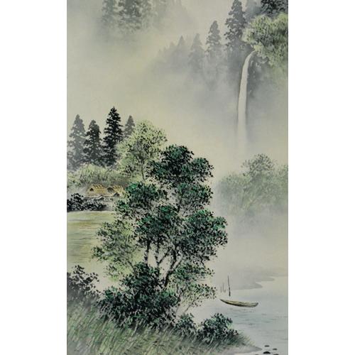 掛軸 彩色山水 林田玄洋画 (掛け軸 九寸立）幅37.2cm×丈180cm : 大瑠堂