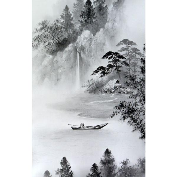 翠石作 美品 水墨画 山水画 掛け軸