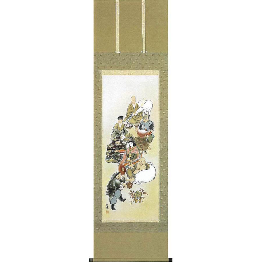 掛軸 七福神 渋谷竹現画(掛け軸　尺五立）