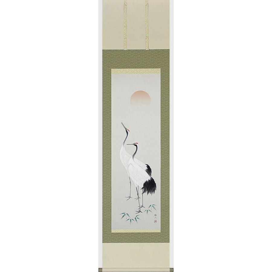 掛軸 双鶴 佐藤桂三画(掛け軸 半切立)幅47cm×丈190cm