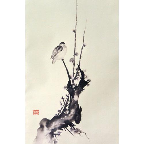 【複製】宮本武蔵「紅梅鳩図」重要文化財 表装済 183×49cm 有名作家の掛け軸 宮本武蔵作 紅梅鳩図