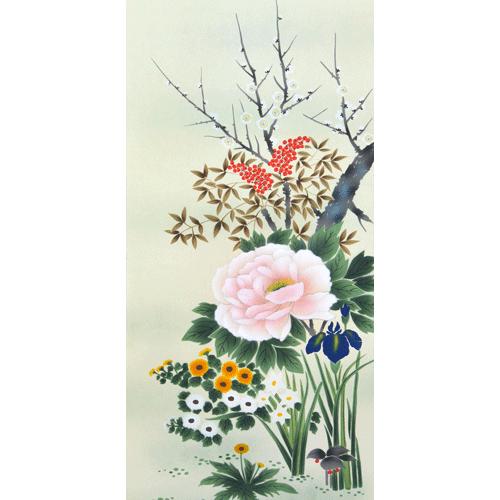 掛軸 四季花 香泉画(掛け軸 尺五立)幅54.5cm ×丈186cm 掛軸 四季花 香泉画(掛け軸 尺五立)幅54.5cm ×丈186cm - メルカリ