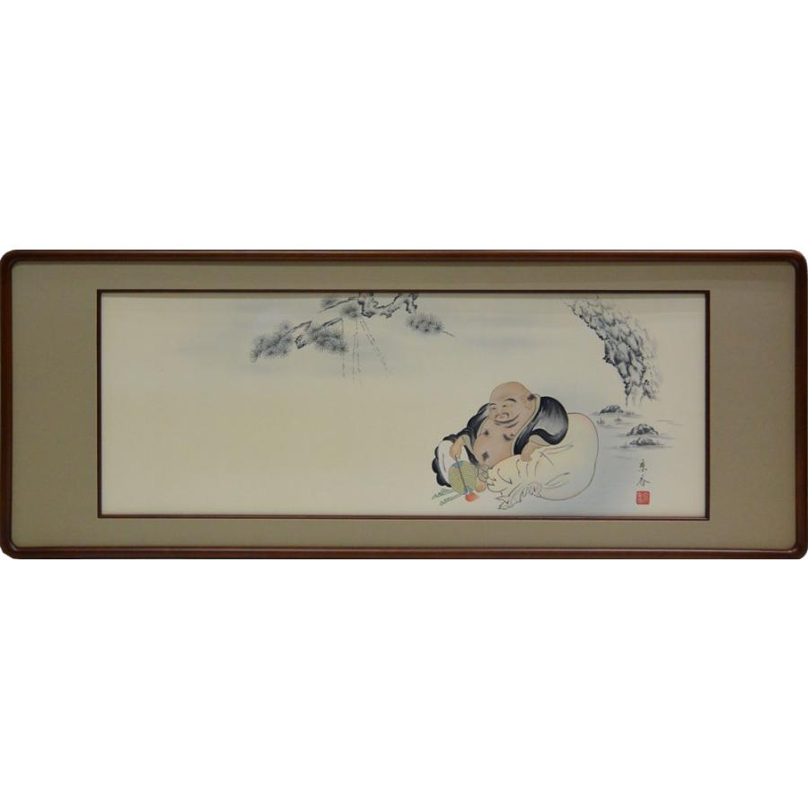 欄間額 扁額 横額 肉筆 月に布袋 中野京香画 4尺額 縦47.3cm×横