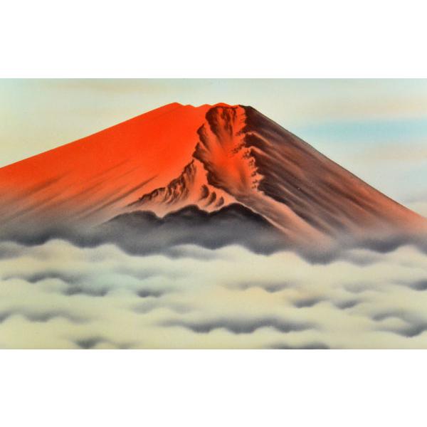 欄間額 扁額 横額 肉筆 赤富士 南祥光画 4尺額 縦47.3cm×123.8cm : 大