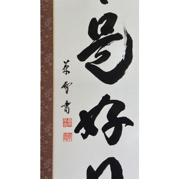掛軸 肉筆 一行書「日々是好日」肉筆　菅原草雪書　（掛け軸 尺巾立）幅36.5cm×丈150cm