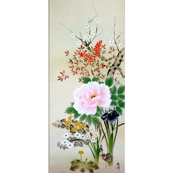 掛け軸 四季花 全長約180cm