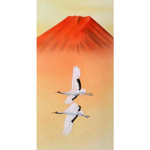 掛軸 朱映飛鶴 林田玄洋画 (掛け軸 九寸立)幅37.5cm×丈180cm : 大瑠堂