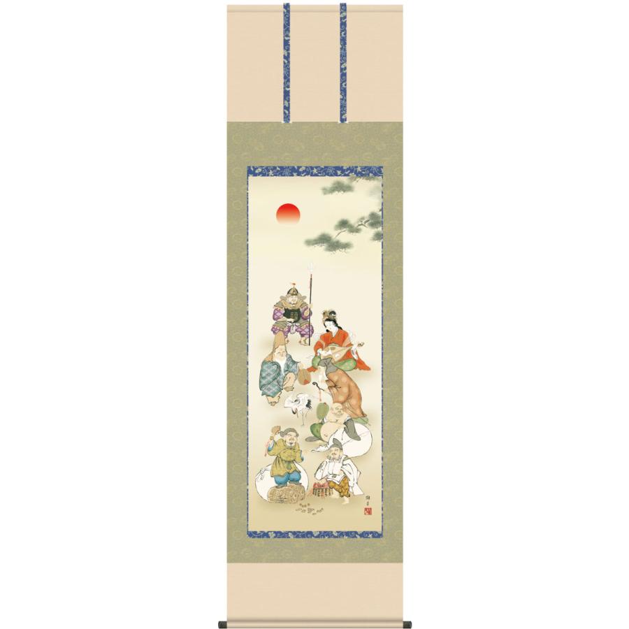 掛け軸 七福神 鵜飼雄平 尺五立 正絹 最高級筋廻仕様【受注製作品 通常10日前後】