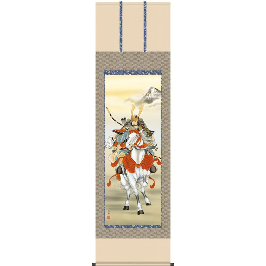 掛け軸 白馬武者 長江桂舟 尺五立 正絹 最高級筋廻仕様【受注製作品 通常10日前後】