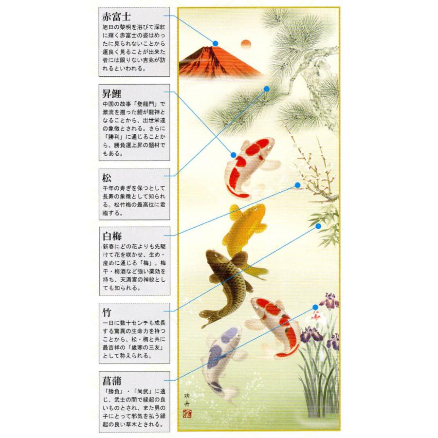 掛け軸 日本画 鯉の図 尺五立 掛け軸 紅峰五鯉躍勝運図 瀬田功舟 尺三立 【受注製作品 通常10日前後