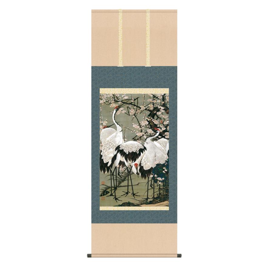 複製名画の掛け軸 伊藤若冲 梅花群鶴図【受注製作品 通常10日前後】尺